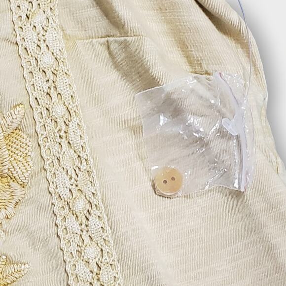 NWOT Coldwater Creek Yellow Mineral Wash Floral Embroidered Button Up Top Sz Lg - Picture 10 of 14